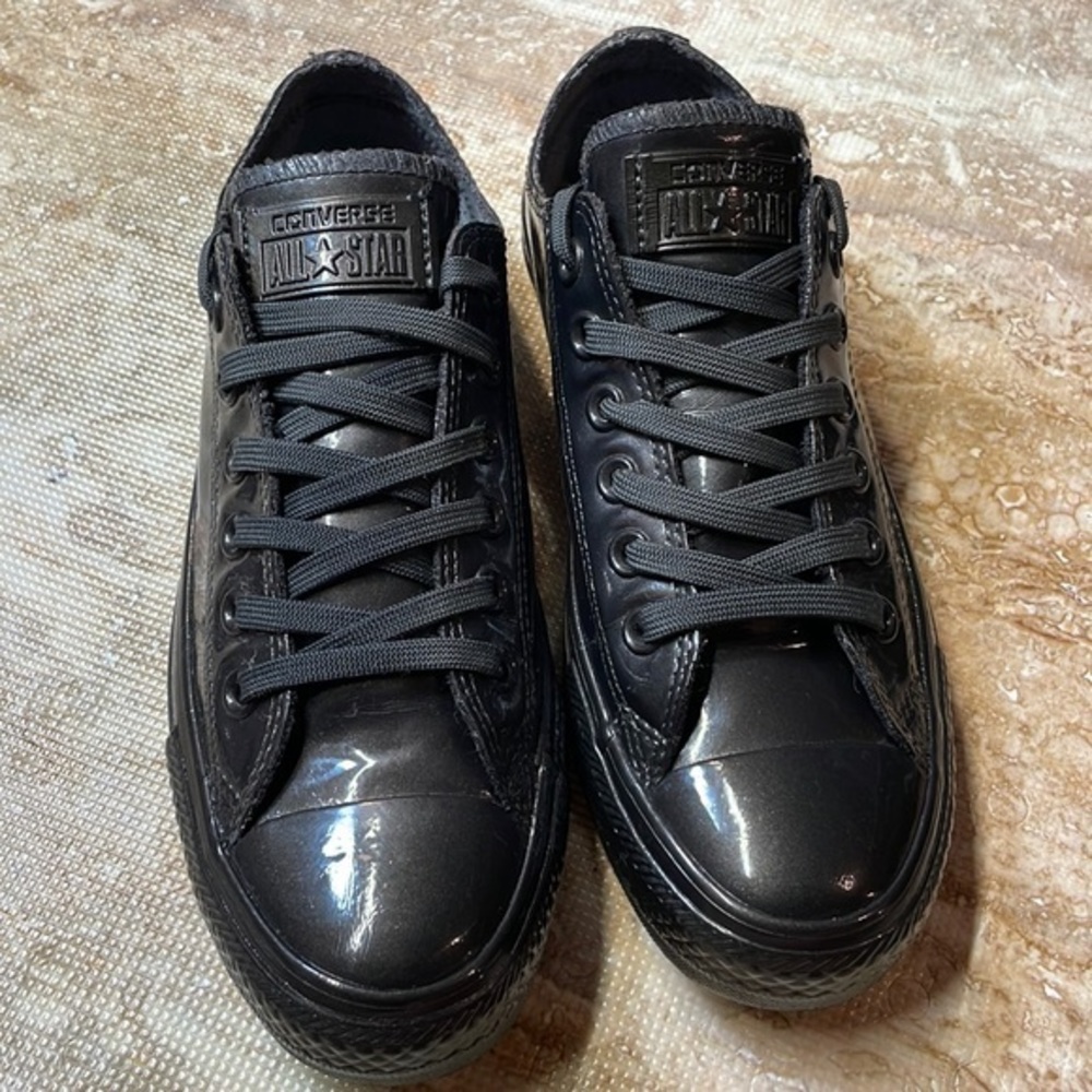 Converse woman’s all star sneakers. Black patent leather. Size 7.5.